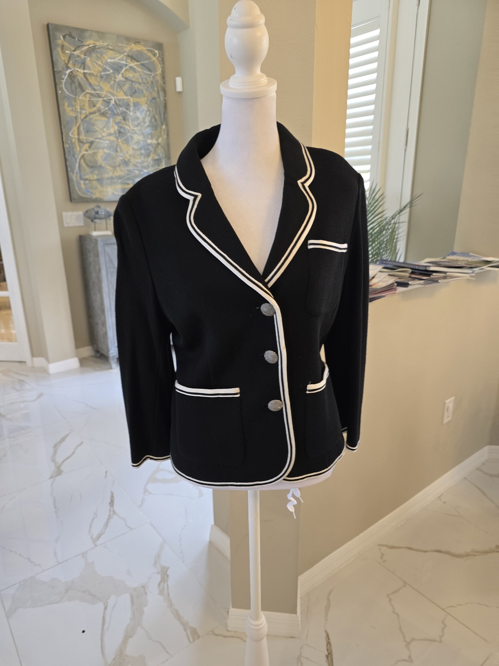 St. John Black Blazer with White Trim